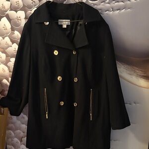 Michael Kors Black wool Double-Breasted Peacoat with Gold Hardware